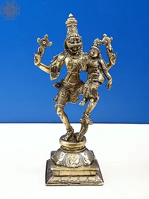 11" Narasimha, With His Lakshmi, Crushed The Snake In Brass | Handmade | Made In India
