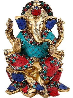 9" Seated Ganesha, His Robes Flowing Behind Him In Brass | Handmade | Made In India
