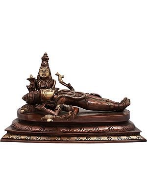 11" Lord Shiva In Bhuneshwari Devi's Lap After Drinking Halahal Poison | Brass Statue | Handmade | Made In India