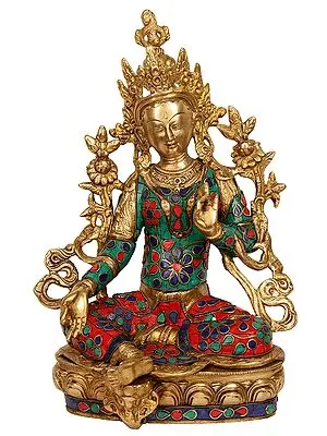 The Resplendent Green Tara, Lotuses Blossoming All Around Her (Richly Inlaid)