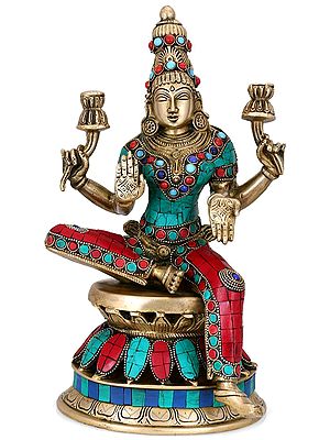 Lakshmi In Lalitasana, Her Perfectly Symmetrical Crown Towering Atop Her Head