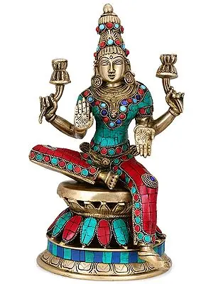 Lakshmi In Lalitasana, Her Perfectly Symmetrical Crown Towering Atop Her Head