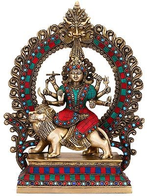 The Shrine Of Durga, Complete With An Elaborate Aureole And Base (Generously Inlaid)