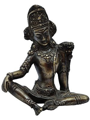 4" Seated Indra, The Head Lowered In Brass | Handmade | Made In India