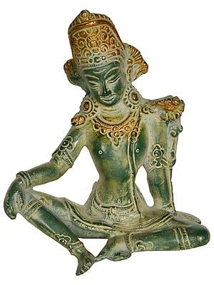 4" Seated Indra, The Head Lowered | Handmade Brass Idols | Made In India