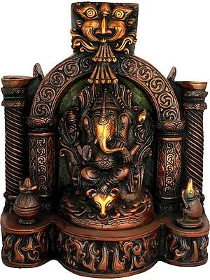 10" Lambodara Ganapati Enshrining Vedika In Brass | Handmade | Made In India