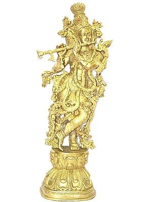 30" Krishna  Standing with Flute Brass Statue In Brass | Handmade | Made In India