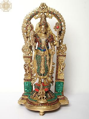15" Brass Lord Vishnu with Inlay Work | Handmade