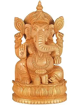 Bhagawan Ganesha Idol Seated on Lotus Chowki