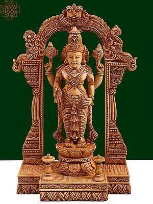 14" Wooden Standing Lord Tirupati Balaji (Venkateshvara)