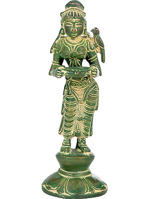 6" Deepalakshmi with Parrot on Her Shoulder in Brass | Handmade | Made in India