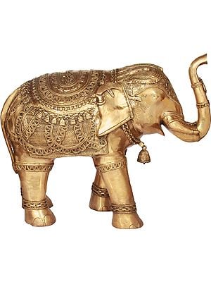 Superbly Decorated Elephant with Upraised Trunk - Large Size