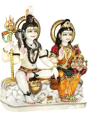 17" Shiva Parvati Family With Ganesha | Marble Statue | Handmade | Made In India