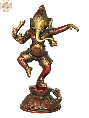 8" Dancing Ganesha Brass Sculpture | Handmade | Made in India