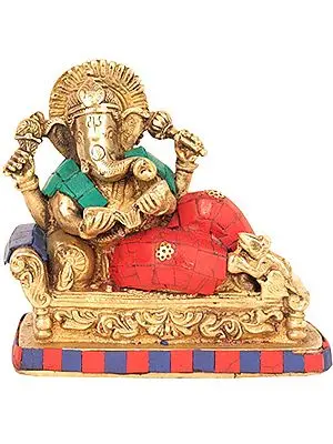 5" Relaxing Lord Ganesha Reading the Ramayana In Brass | Handmade | Made In India