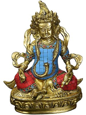 9" Tibetan Buddhist Deity Kubera In Brass | Handmade | Made In India