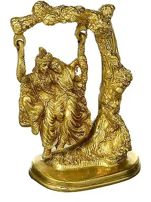 4" Radha Krishna Statue on a Swing in Brass | Handmade | Made in India