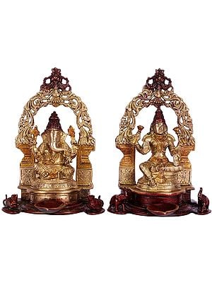9" Lord Ganesha and Goddeess Lakshmi In Brass | Handmade | Made In India