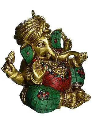 5" Blessing Inlay Ganesha In Brass | Handmade | Made In India