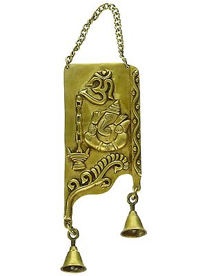 12" Brass Om (AUM) Ganesha Wall Hanging Plate with Bells | Handmade