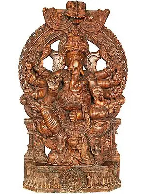 Large Eight Armed Ganesha With Large Kirtimukha Atop