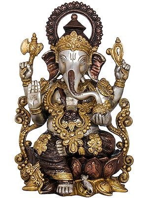 13" Kamalasana Lord Ganesha In Brass | Handmade | Made In India