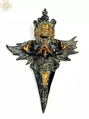 11" Three Headed Mahakala Brass Phurpa with Wings | Handmade Tibetan Buddhist Statue