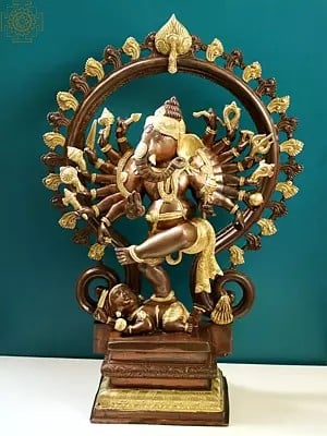 25" Sixteen Armed Dancing Ganesha Represented as Nataraja In Brass