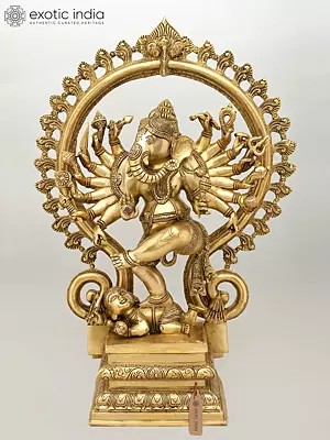 25" Sixteen Armed Dancing Ganesha Represented as Nataraja In Brass