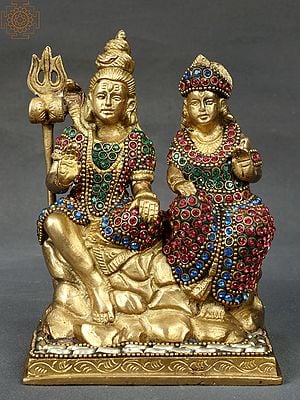 5" Small Shiva Parvati Sculpture in Brass