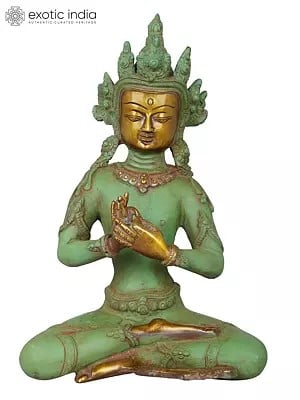 10" Crowned Buddha in Dharmachakra Mudra - Tibetan Buddhist In Brass
