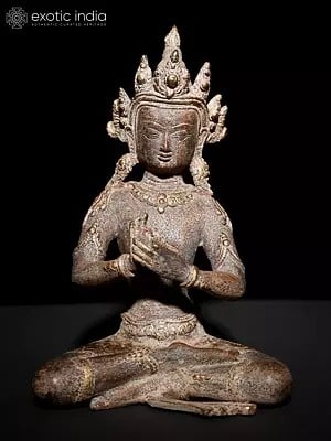 10" Vairocana Buddha in Dharmachakra Mudra - Tibetan Buddhist Idol in Brass