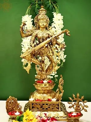 33" Bronze Devi Saraswati Dances To The Music Of Her Veena | Hoysala Art | Handmade