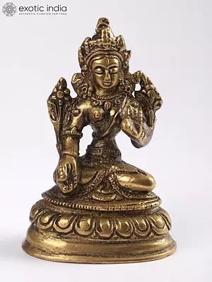4" Small White Tara Statue | Tibetan Buddhist Deity Brass Idols | Handmade