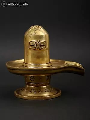 4" Brass Shiva Linga Idol with OM Carved on Base | Handmade Brass Statue | Made in India