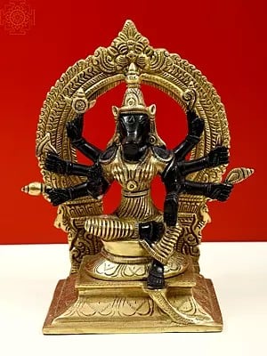 8" Small Eight Armed Goddess Varahi Seated on Kirtimukha Prabhawali Throne