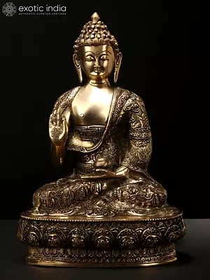 12" Brass Gautam Buddha Statue Preaching His Dharma | Handmade | Made in India