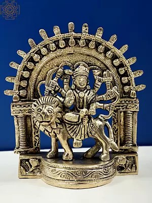 5" Small Maa Durga Sculpture in Brass (Sherawali Maa)
