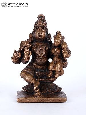 2" Small Sitting Lakshmi Narayana Copper Statue