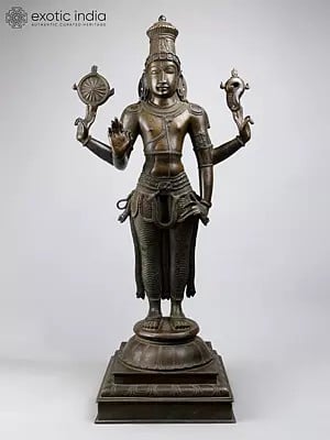 36" Large Four Armed Standing Lord Vishnu | Madhuchista Vidhana (Lost-Wax) | Panchaloha Bronze from Swamimalai