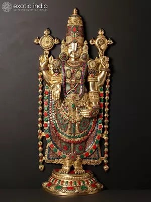 46" Large Brass Lord Venkateshwara as Balaji with Inlay Work
