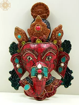 8" Wall Hanging Lord Ganesha Head with Inlay Work