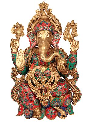 21" Beautifully Decorated Ganesha In Brass | Handmade | Made In India