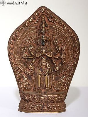 7" Thousand Armed Avalokiteshvara Votive Plate In Brass | Handmade | Made In India