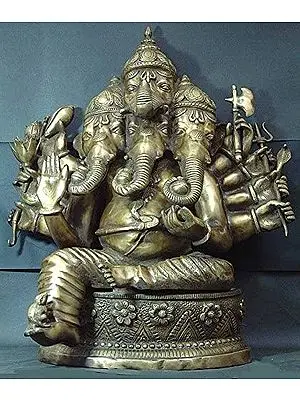 25" Heramba Ganesha Brass Statue| Handmade | Made In India