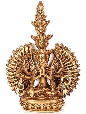 7" (Tibetan Buddhist Deity) Eleven Headed Thousand Armed Avalokiteshwara In Brass | Handmade | Made In India