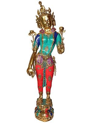 47" Standing Tara In Brass | Handmade | Made In India