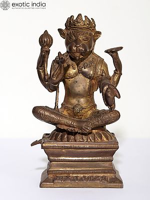 8" Sitting Lord Narasimha - Fourth Incarnation of Lord Vishnu | Brass Statue