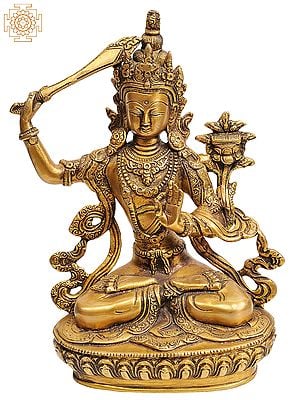 8" Tibetan Buddhist Deity Manjushri Brass Statue | Handmade | Made in India