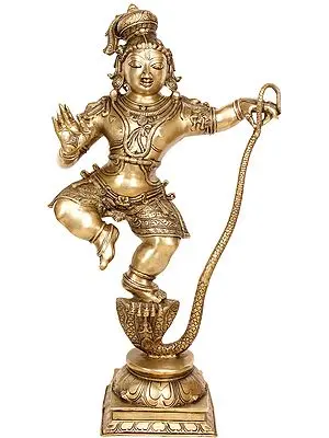 34" The Dance of Victory: Large Size Krishna vanquishes Kaaliya In Brass | Handmade | Made In India